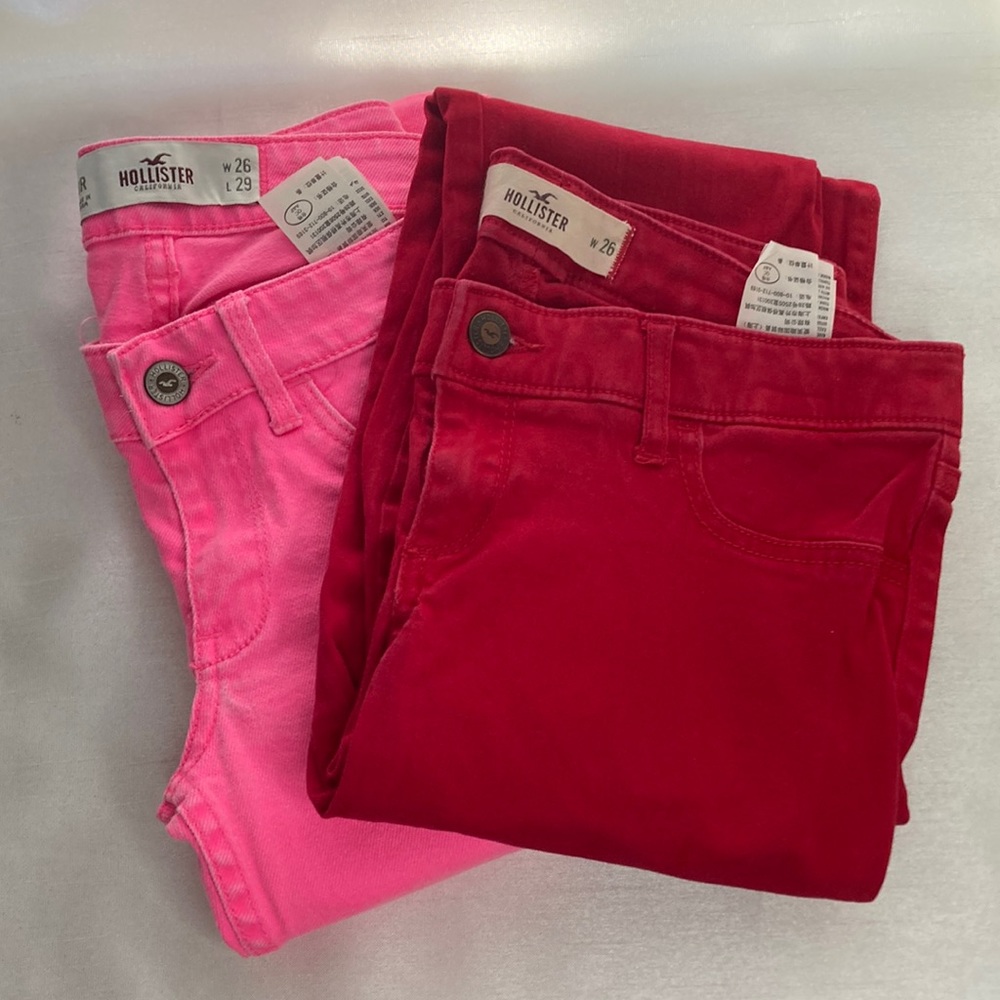 Hollister California skinny jeans lot hot pink deep red W 26 L 29